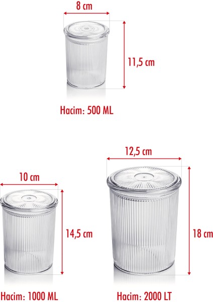 12'li Barok Yuvarlak 3 Boy Kavanoz Seti & Saklama Kabı & Erzak Kabı (4*2000 Ml, 4*1000 Ml, 4*500 Ml) fırsatları
