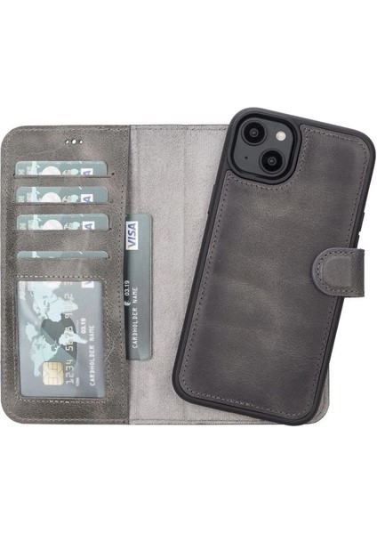Apple iPhone 14 Plus Uyumlu Deri Cüzdanlı Kılıf Mwwn VS4EF Gri indirimleri