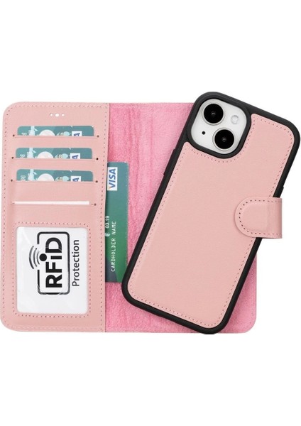 Apple iPhone 15 Uyumlu Deri Cüzdanlı Kılıf Mwwn Nu2 Pembe indirimleri