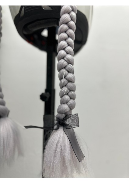 Motor & Motosiklet Gri Simli Çift Örgü Saç ve Hologramlı Şeytan Boynuzlu Set Kask Dış Aksesuarı indirimleri