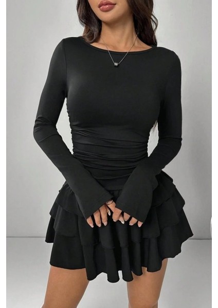 Eteği Kat Kat Volanlı Mini Elbise fiyatları