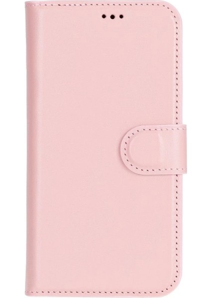 Apple iPhone 16 Plus Uyumlu, Hakiki Deri, El Yapımı, Cüzdanlı Kılıf, Toz Pembe modelleri