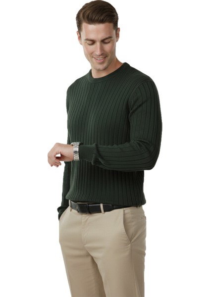 Erkek Haki Rahat Kalıp Çizgi Dokulu Triko Kazak – Şık & Modern Tasarım 2605432 fiyatları