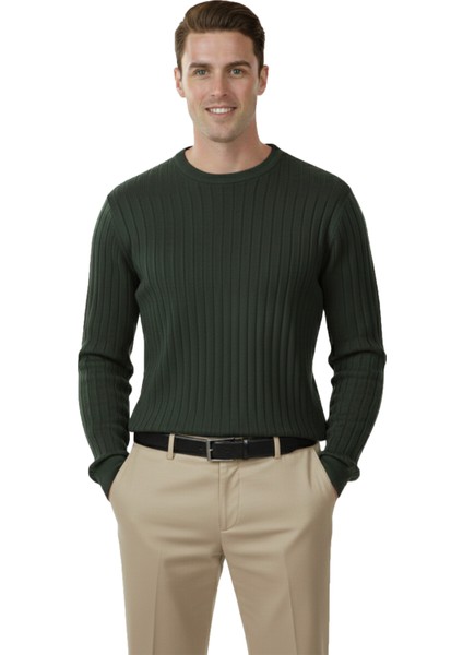 Erkek Haki Rahat Kalıp Çizgi Dokulu Triko Kazak – Şık & Modern Tasarım 2605432 fırsatları