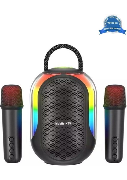 Bluetooth Çift Mikrofonlu Kablosuz Karaoke Rgb Işıklı Yüksek Sesli Müzik 4 Ses Degıstırme
