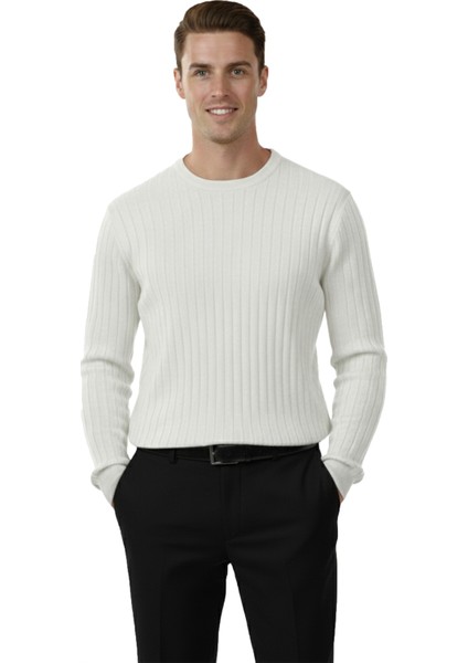 Erkek Beyaz Rahat Kalıp Çizgi Dokulu Triko Kazak – Şık & Modern Tasarım 2605432 indirimleri