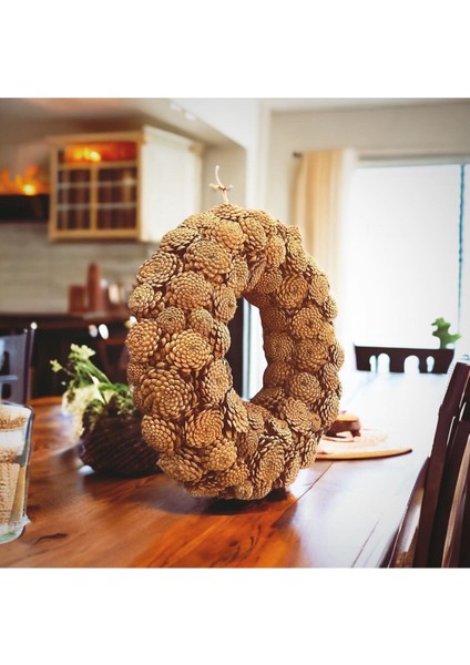 El Yapımı Bej Kozalak Kapı Süsü, Yılbaşı ve Noel Için Şık Dekorasyon Seçeneği indirimleri