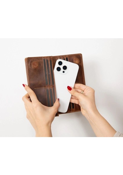 Aura Hakiki Deri, El Yapımı, Telefon Bölmeli, Kadın Cüzdanı, Antik Kahve fiyatları