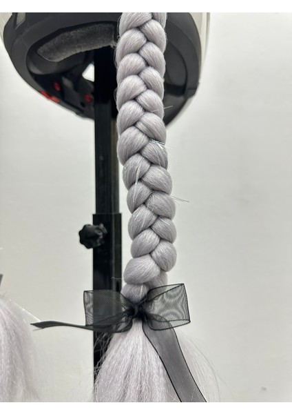 Motor & Motosiklet Gri Simli Çift Örgü Saç ve Hologram Fiyonklu Kedi Kulak Set Kask Dış Aksesuarı indirimleri