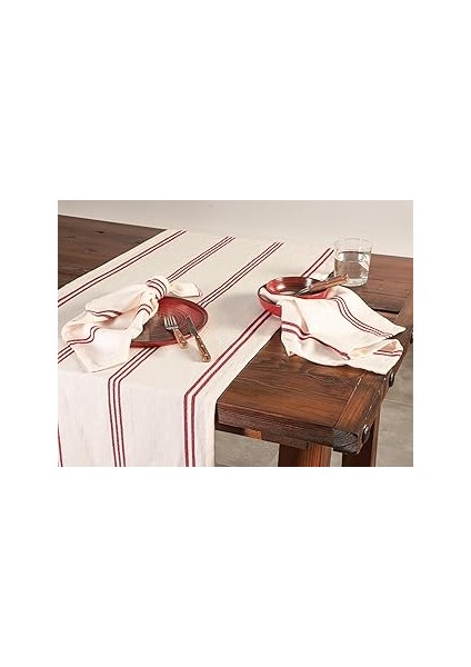 Porland Chantilly Kırmızı Çizgili Pamuk Runner 50X150CM