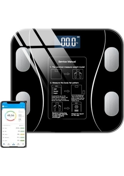 Dijital Baskül Yağ Su Kas Vücut Kitle Endeksi Kilo Ölçer Pilli Bluetoothlu