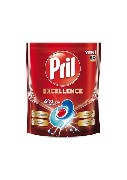 Pril Excellence 4'ü 1 Arada Bulaşık Makinesi Kapsülü - 60 Kapsül