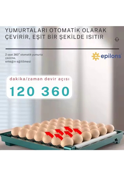 Slim Model 130 Yumurtalık Tam Otomatik Kuluçka Makinesi Gün Sayaçlı Yedek Motorlu