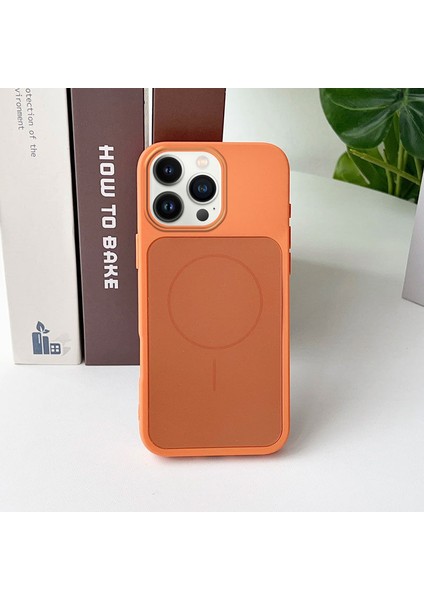 Apple iPhone 16 Pro Max Uyumlu Kılıf Zebana Elista M-Safe Silikon Kılıf Turuncu