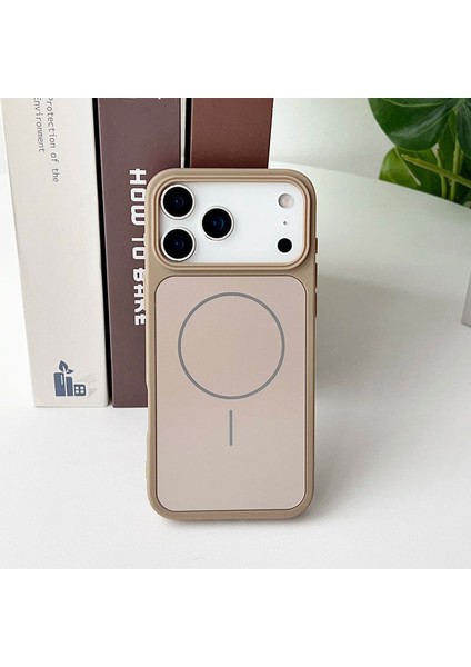 Apple iPhone 17 Pro Uyumlu Kılıf Zebana Elista M-Safe Silikon Kılıf Desert Titanyum