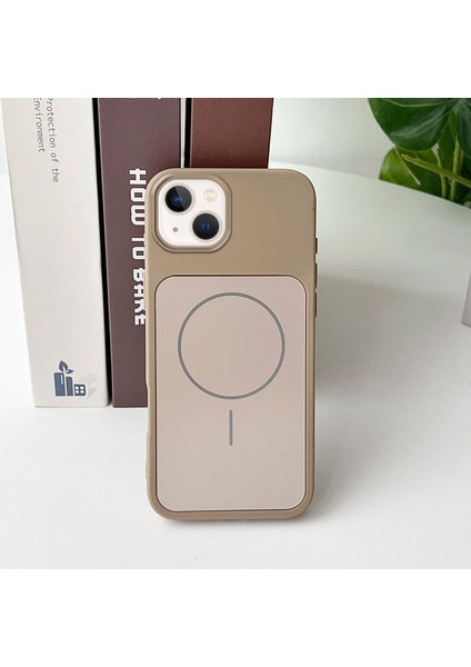 Apple iPhone 14 Plus Uyumlu Kılıf Zebana Elista M-Safe Silikon Kılıf Desert Titanyum