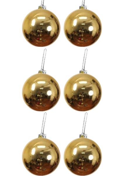 Altın Renkli 8cm 6'lı Çam Ağacı Süsü Topları, Yılbaşı Dekorasyonu