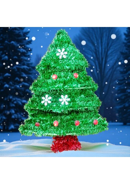 Parlak Yeşil Yılbaşı Çam Ağacı Vitrin Dekoru 36X26 cm