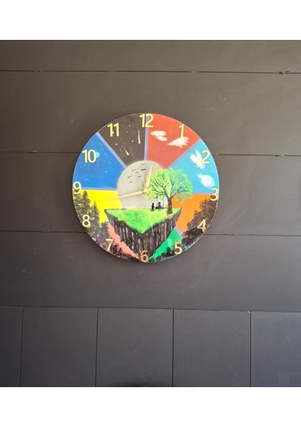 Duvar Saati - 35 cm El Çizimi Epoksi Duvar Saati + Hediye Anahtarlık - Şık Epoksi Duvar Saati - Eşsiz Tasarım - Modern Dekorasyon fırsatları