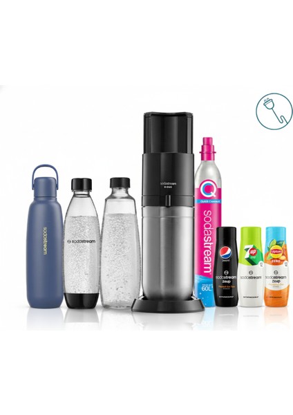 E-Duo Elektrikli Premium Soda Makinesi | "tek Tuşla Gazlandır + 3 Gaz Seviyesi "+Hediye Şuruplar