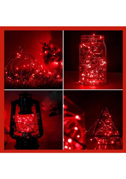 10 Metre Kırmızı Pilli Peri LED Işık, Dekoratif ve Parlak Aydınlatma Seçeneği