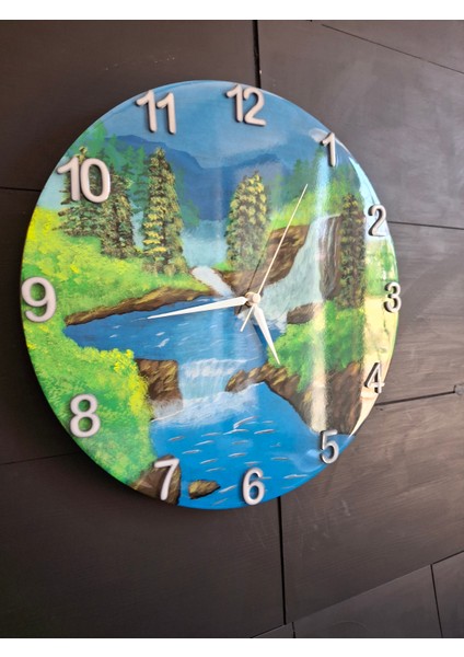 Duvar Saati - 35 cm El Çizimi Epoksi Duvar Saati + Hediye Anahtarlık - Şık Epoksi Duvar Saati - Eşsiz Tasarım - Modern Dekoratif Duvar Saati - Doğa Temalı fiyatları