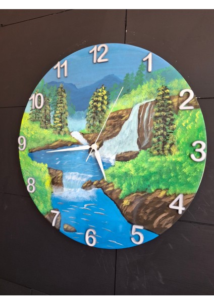 Duvar Saati - 35 cm El Çizimi Epoksi Duvar Saati + Hediye Anahtarlık - Şık Epoksi Duvar Saati - Eşsiz Tasarım - Modern Dekoratif Duvar Saati - Doğa Temalı modelleri