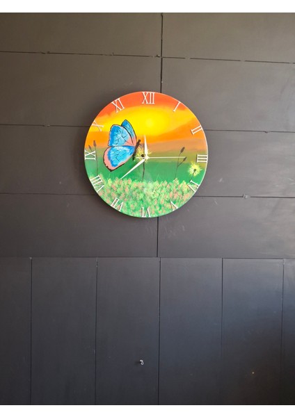 Duvar Saati - 35 cm El Çizimi Epoksi Duvar Saati + Hediye Anahtarlık - Şık Epoksi Duvar Saati - Eşsiz Tasarım - Modern Dekoratif Duvar Saati - Kelebek Temalı fırsatları