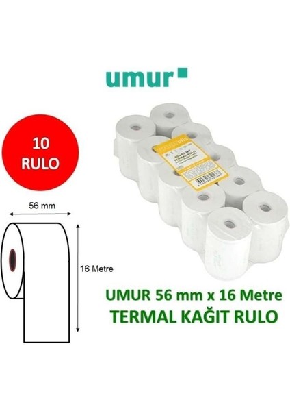 Yazar Kasa Rulosu Termal 10'lu 56 mm x 14 Metre Beyaz Renkli Kağıt