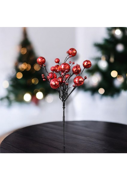 Kırmızı Simli Pullu Mini Berry Yılbaşı Süsü 20 cm
