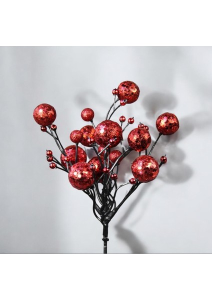 Kırmızı Simli Pullu Mini Berry Yılbaşı Süsü 20 cm fiyatları