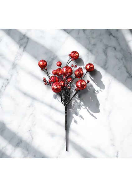 Kırmızı Simli Pullu Mini Berry Yılbaşı Süsü 20 cm modelleri