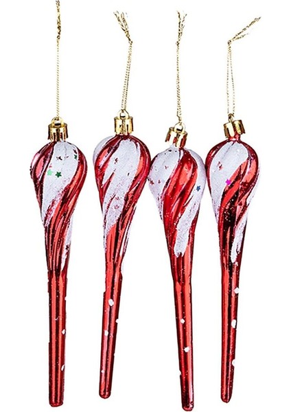 16 cm Kırmızı Topaç Yılbaşı Ağacı Süsü, 4 Adet, Renkli, Eğlenceli Dekorasyon.