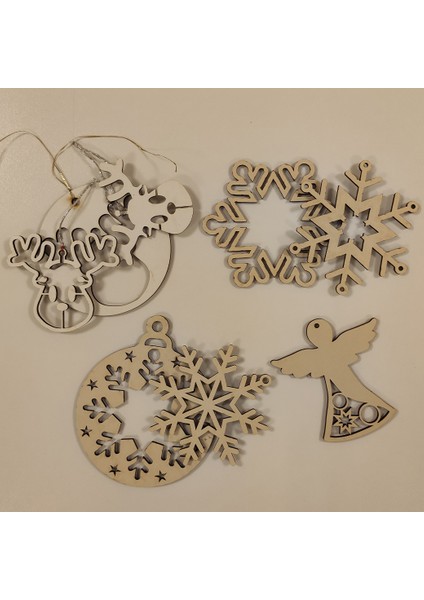 Renkli Ahşap Yılbaşı Ağacı Süsleri, 8 Parça, 4 Figür, Dekoratif Takım modelleri