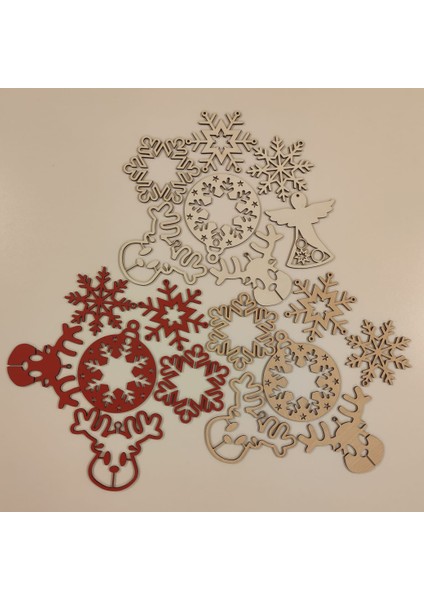 Renkli Ahşap Yılbaşı Ağacı Süsleri, 8 Parça, 4 Figür, Dekoratif Takım fırsatları