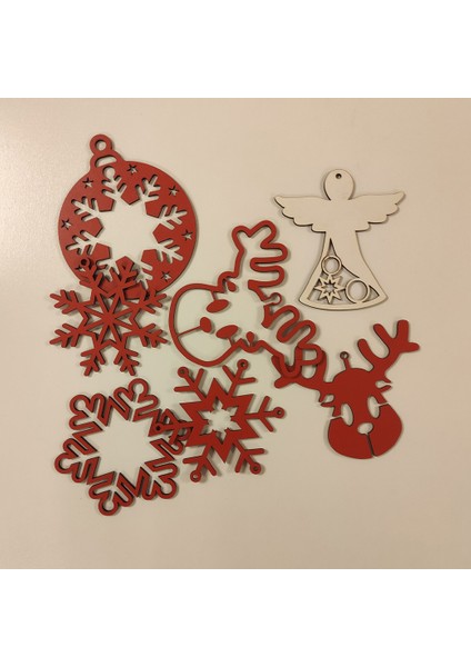 Renkli Ahşap Yılbaşı Ağacı Süsleri, 8 Parça, 4 Figür, Dekoratif Takım indirimleri