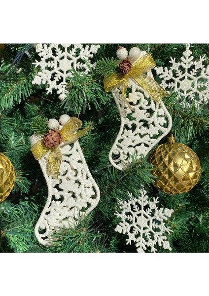 Beyaz Simli Yılbaşı Dekoratif Çorap, 13 Cm, Şık ve Neşeli Süsleme Için Ideal.