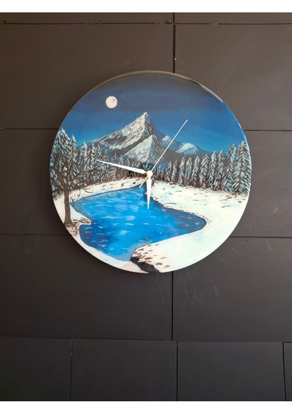 Duvar Saati - 35 cm El Çizimi Epoksi Duvar Saati + Hediye Anahtarlık - Şık Epoksi Duvar Saati - Eşsiz Tasarım - Modern Dekoratif Duvar Saati -Kıştemalı