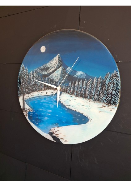 Duvar Saati - 35 cm El Çizimi Epoksi Duvar Saati + Hediye Anahtarlık - Şık Epoksi Duvar Saati - Eşsiz Tasarım - Modern Dekoratif Duvar Saati -Kıştemalı fiyatları