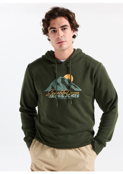 Kapüşon Yaka Koyu Yeşil Erkek Sweatshırt 12278626_JJSUN Sweat Hood