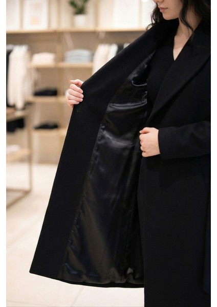 Kadın Siyah Uzun Trençkot Cepli Kuşaklı Rüzgar Kapaklı Yeni Sezon Dış Giyim fırsatları