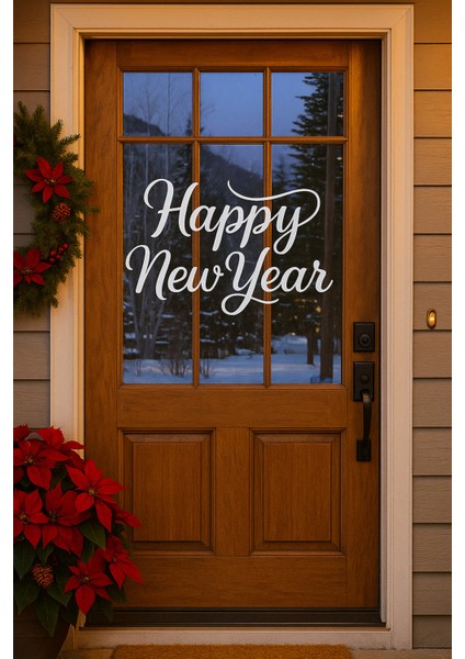 Yeni Yıl Temalı Vitrin Cam Sticker Beyaz 90X50 cm modelleri