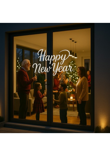 Yeni Yıl Temalı Vitrin Cam Sticker Beyaz 90X50 cm fırsatları
