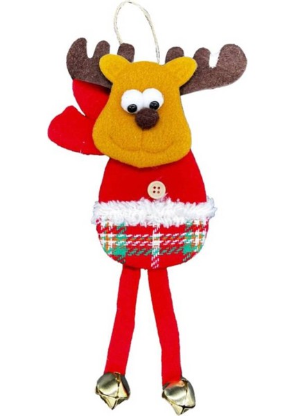 Renkli Yılbaşı Kabartma Figür Geyik Zilli 30 Cm, Dekoratif Süs