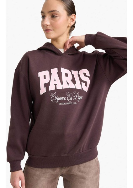 Relax Fit Kapüşonlu Baskılı Kalın Sweatshirt G7016AX25WN