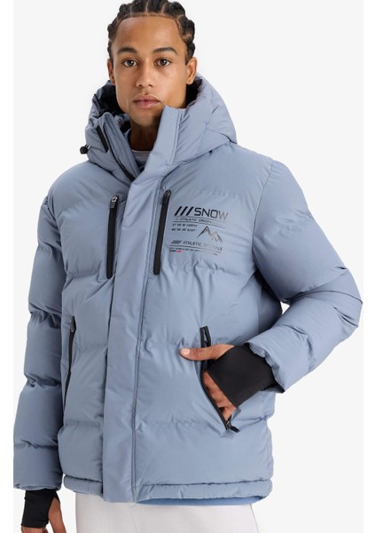 Su İtici Regular Fit Kapüşonlu Rüzgar Geçirmez Şişme Mont E9485AX25WN