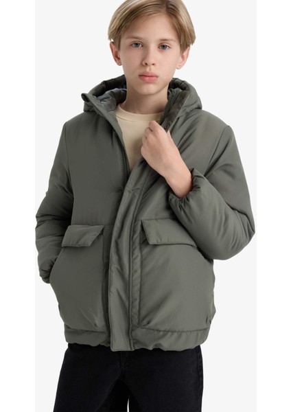 Erkek Çocuk Su İtici Kapüşonlu Fermuarlı Şişme Mont E7386A825WN
