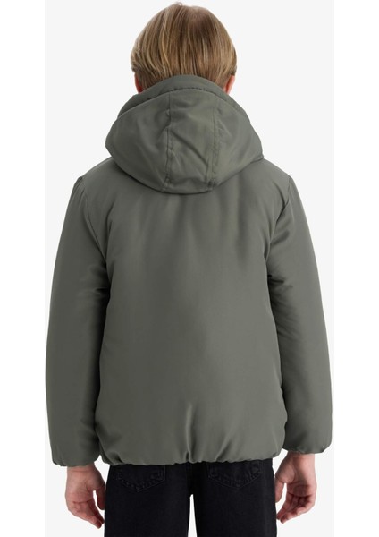 Erkek Çocuk Su İtici Kapüşonlu Fermuarlı Şişme Mont E7386A825WN