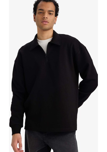 Boxy Fit Polo Yaka Yarım Fermuarlı Pike Sweatshirt G6471AX25WN