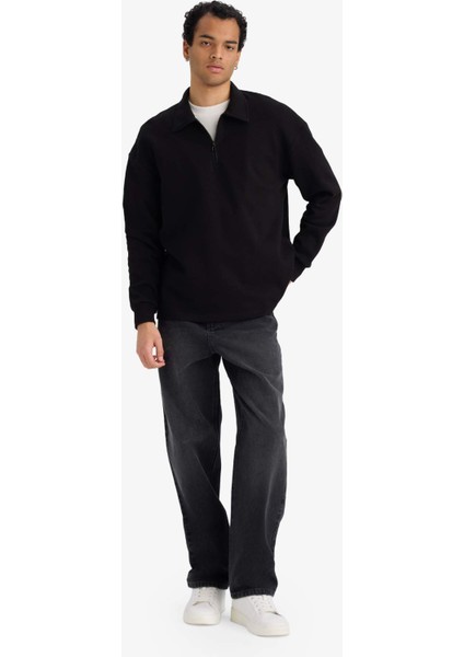 Boxy Fit Polo Yaka Yarım Fermuarlı Pike Sweatshirt G6471AX25WN fiyatları